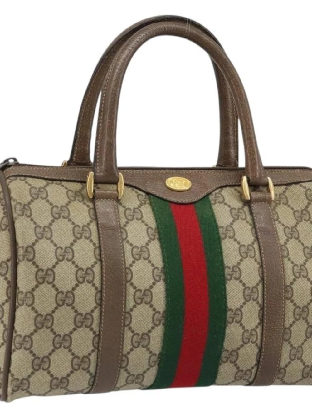 GUCCI GG Supreme Web Sherry Line Boston Bag PVC Beige Gold 39 02 006 Auth gh1854 - Picture 2 of 16